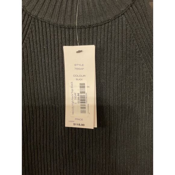 French Connection Melody Fabric Mix Black Mock High Neck Long Sleeve Top, S - Picture 7 of 7